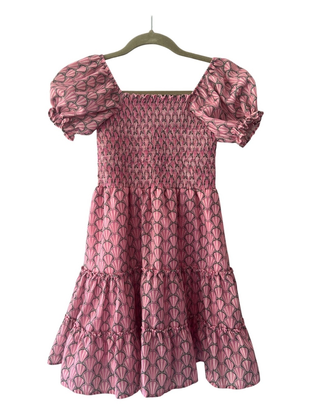 Peixoto Epic Smocked Puff-Sleeve Pink Tiered Girls' Dress